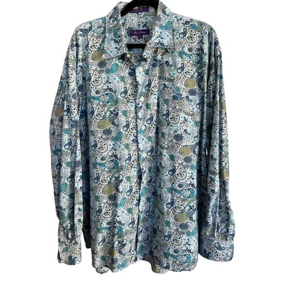 Alan Flusser Men's Blue Paisley Long Sleeve Button Down Size XXL - Picture 3 of 5